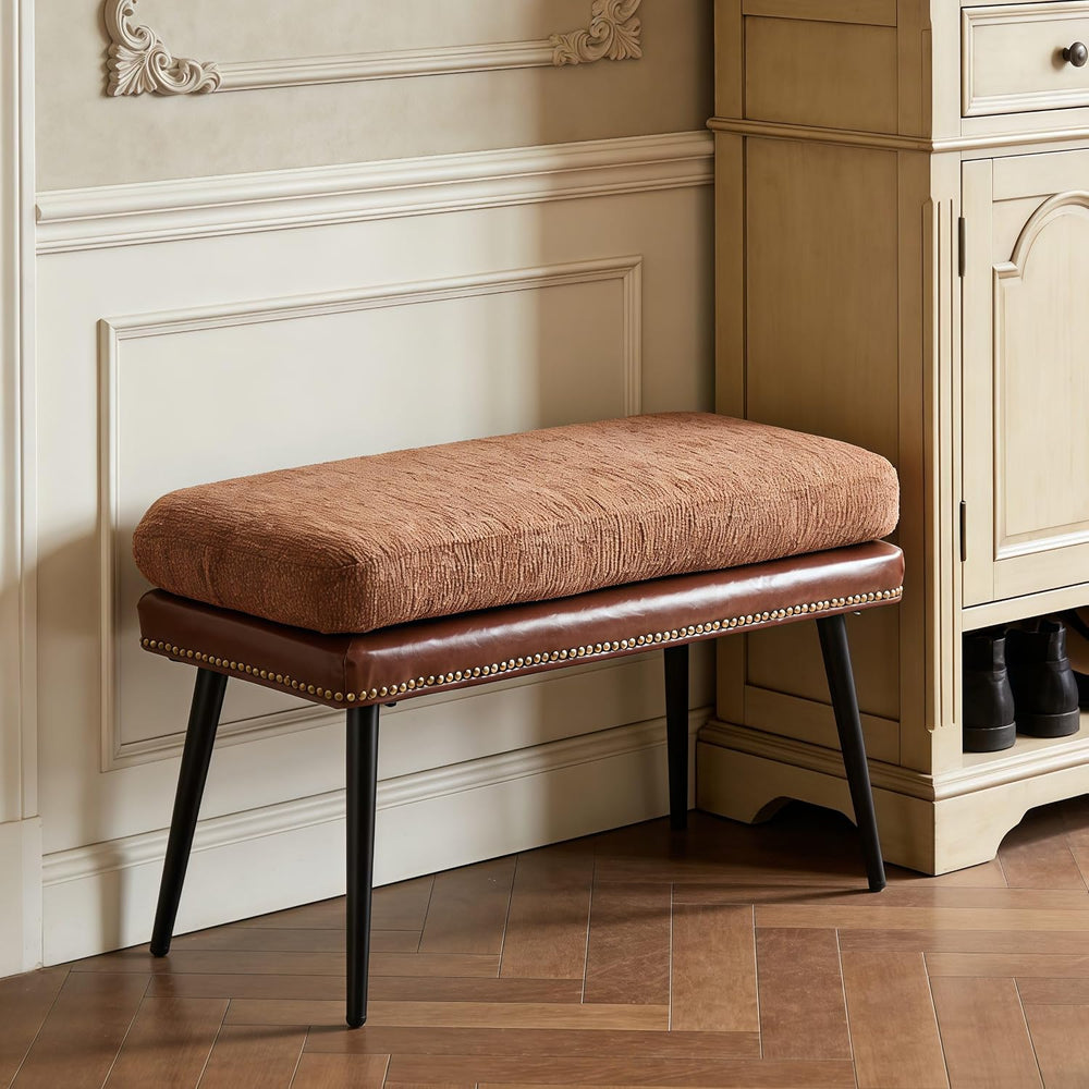 Forteek 32" Retro Upholstered Entryway Bench, Shoe Bench with Cushion | ...