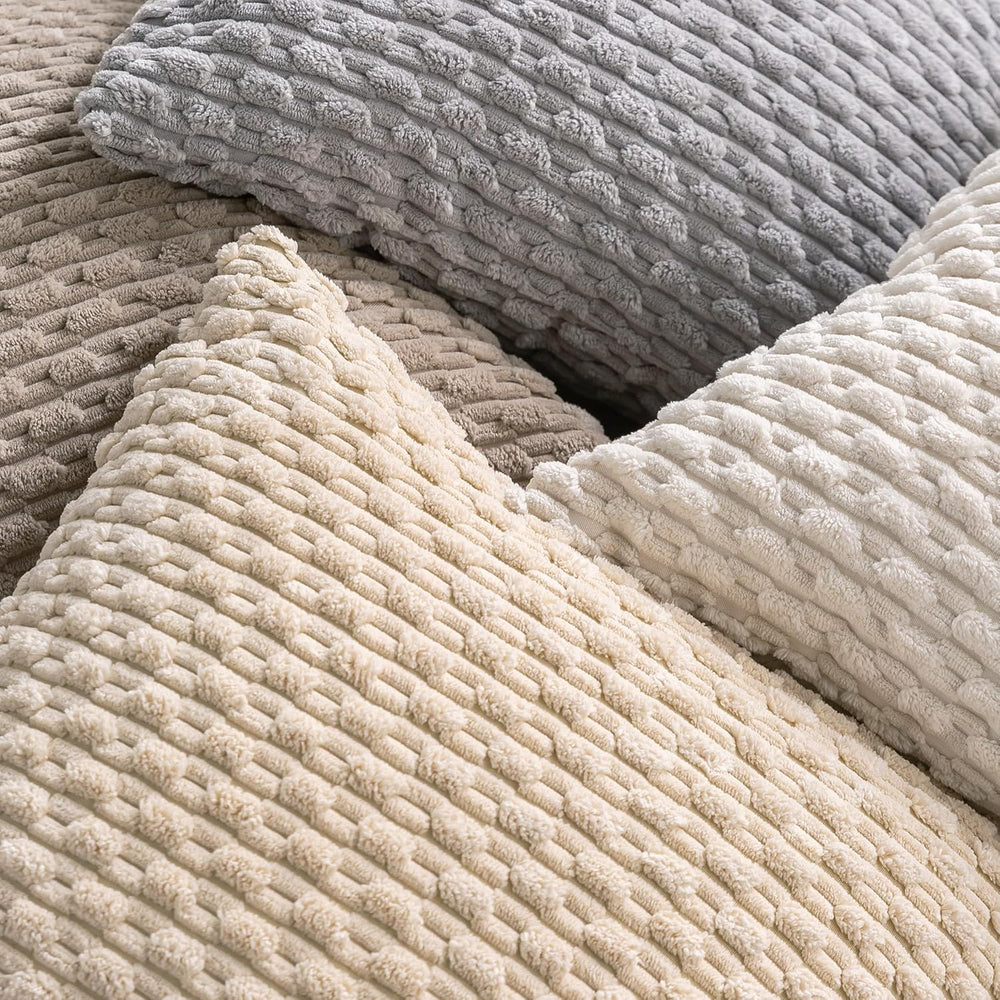 Set of 4 Neutral Decorative Throw Pillow Covers 22x22 Inch Corduroy Pillow Co...