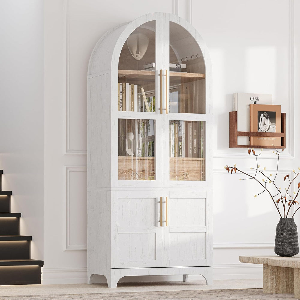 roomfitters 71" Pantry Cabinet with Arched Top & Glass Doors, 4-Door...