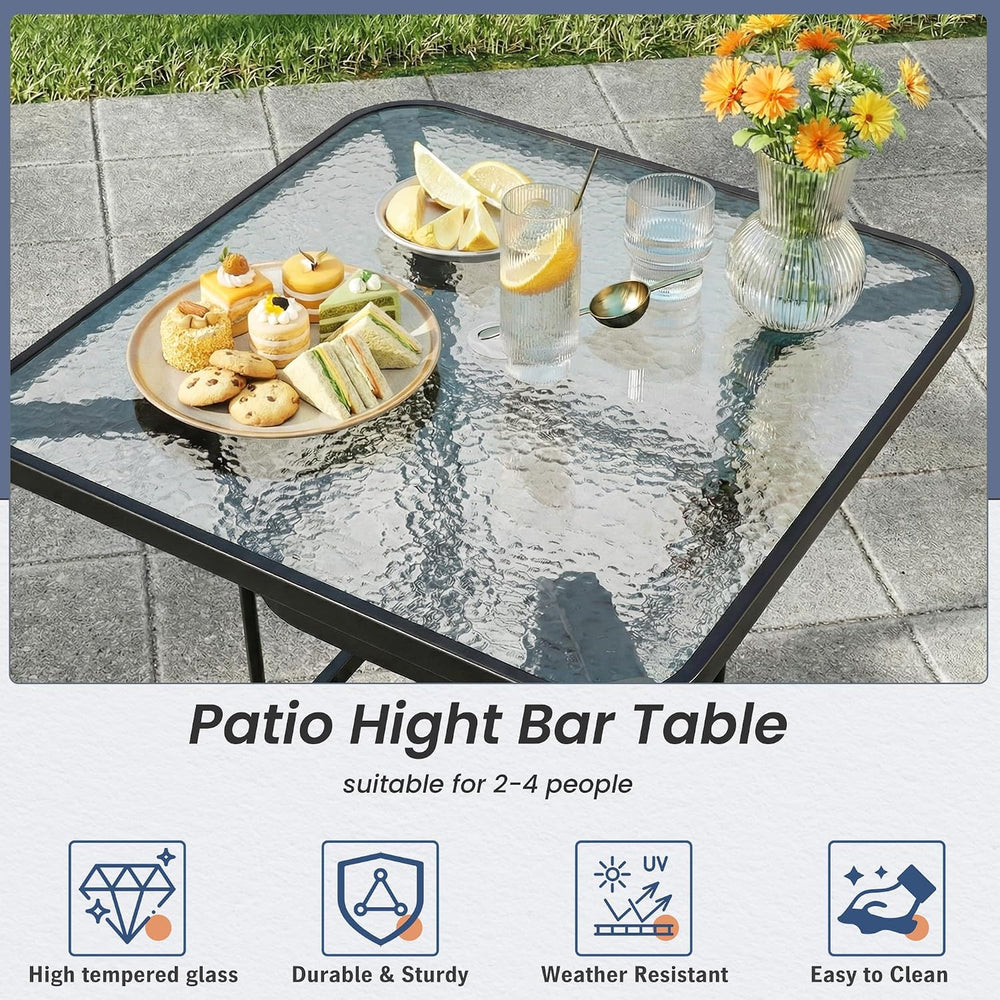 3 Piece Outdoor Swivel Bar Stools Set,Outdoor High Top Table and 2 High Swive...
