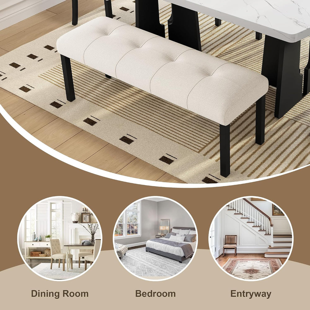 Dining Bench, Rubber Wood Dining Room Bench with Linen Upholstered Seat, for ...