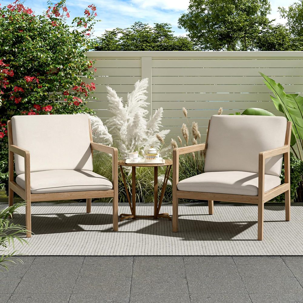 Elountik Acacia Wood Patio Club Chair Set of 2 with Cushions, Outdoor Armchai...