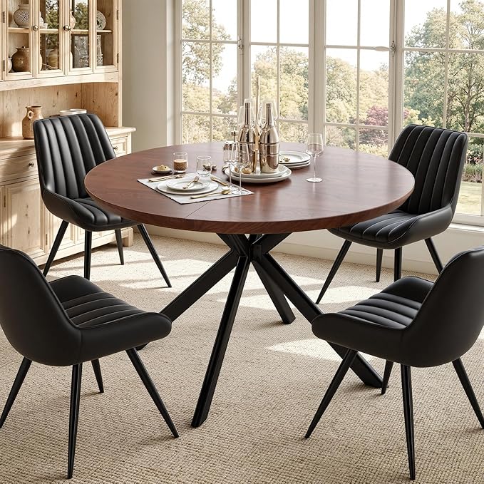 47.2" 5-Piece Round Dining Table Set for 4, Modern Wood Dining Table wit...