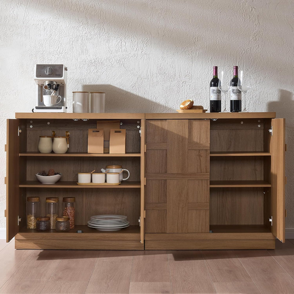 VividVibe Buffet Cabinet Sideboard with Storage, 93.9”Large 3D Woven Texture ...