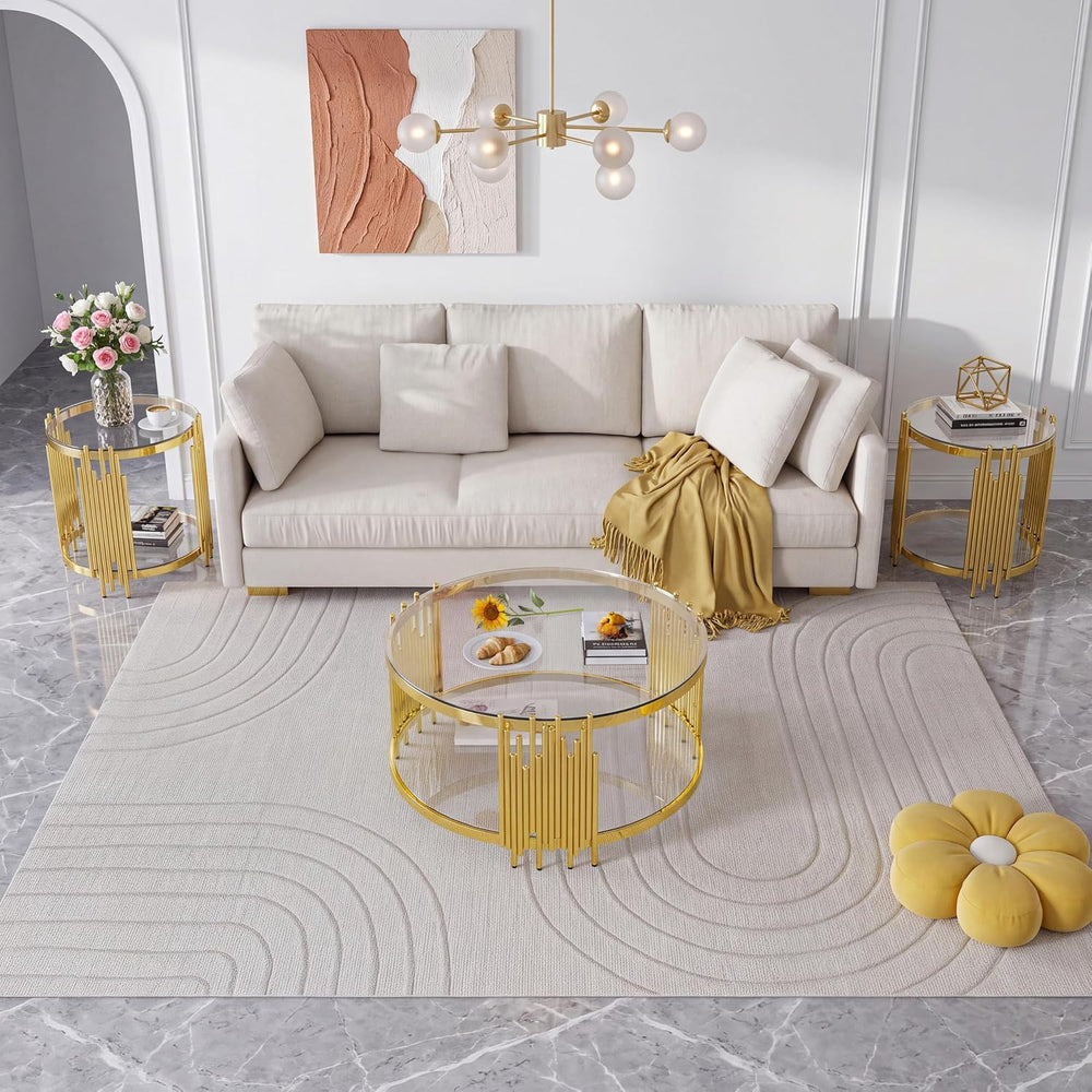 Luxury Gold Round Glass Coffee Table Set of 3, 31.5" Modern Center Table...