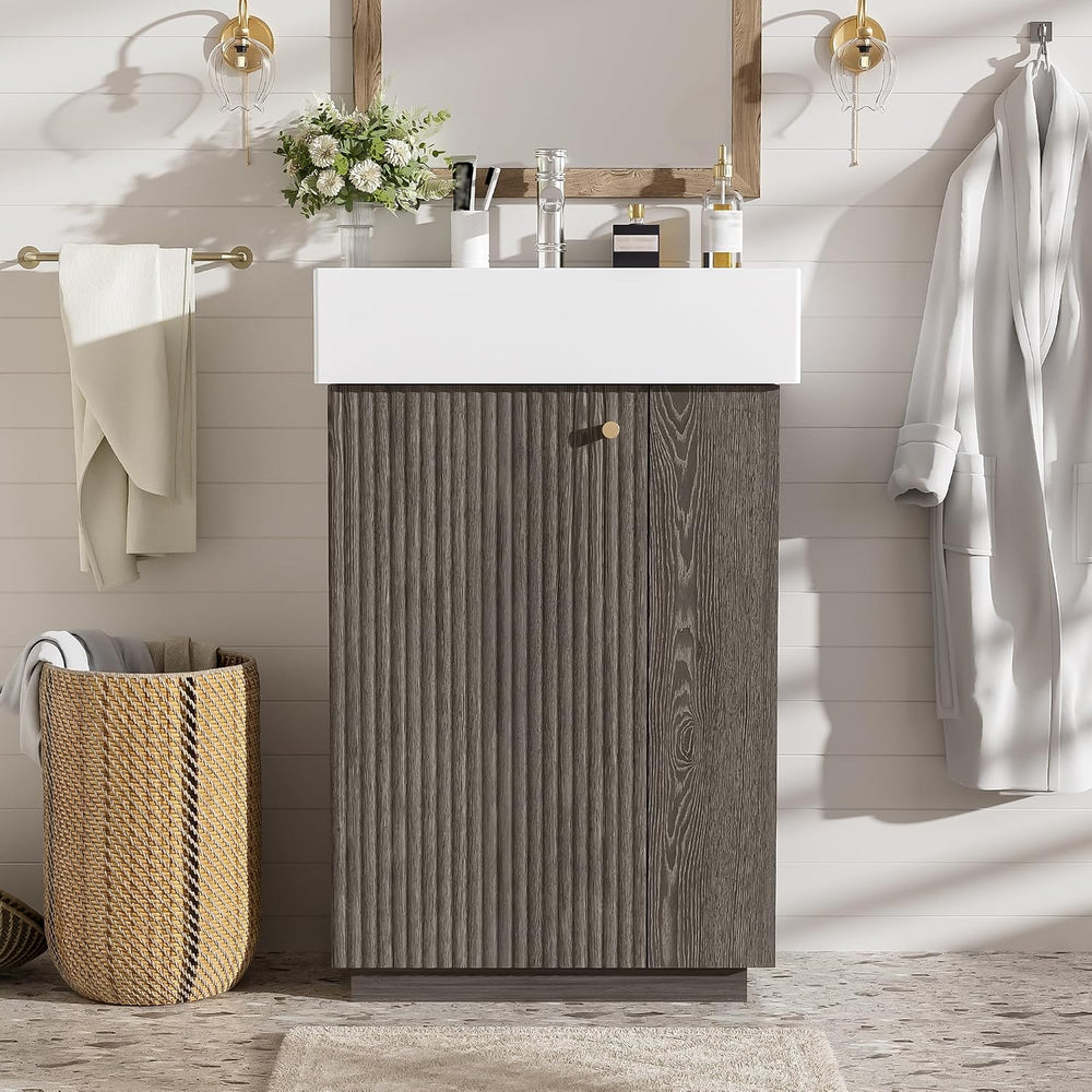 JIVOIT Bathroom Vanity with Ceramic Sink, 21.6" Bathroom Cabinet with Op...