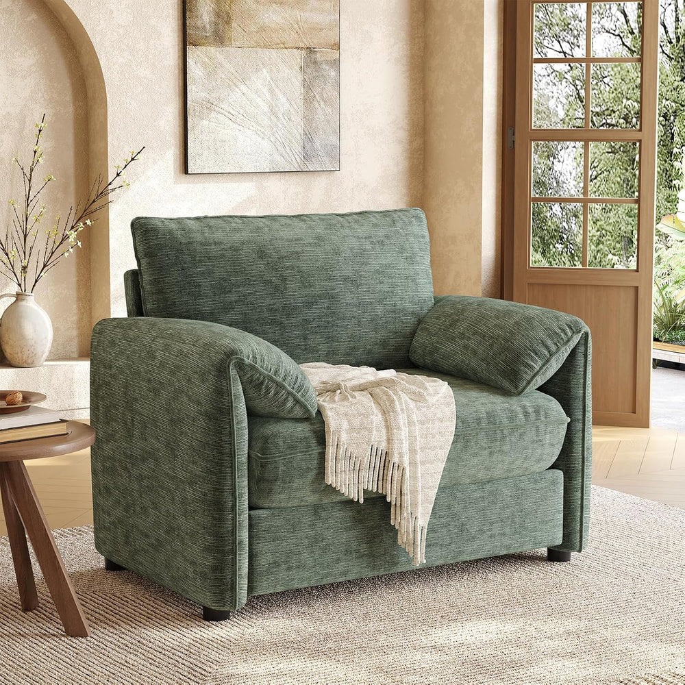 ONBRILL Oversized Accent Chair, 41 Inch Chenille Fabric Armchair, Green