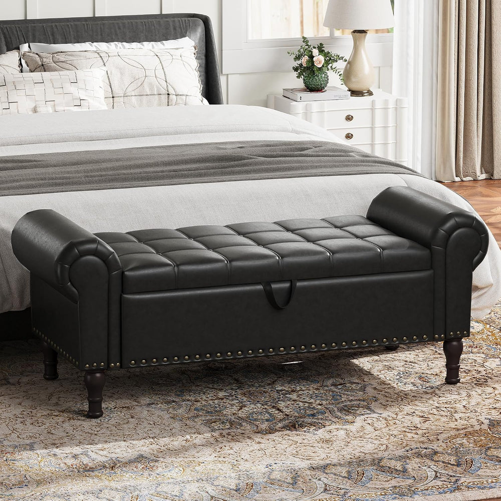YOUDENOVA 51” Ottoman with Storage, Upholstered Storage Ottoman Bench with Ro...