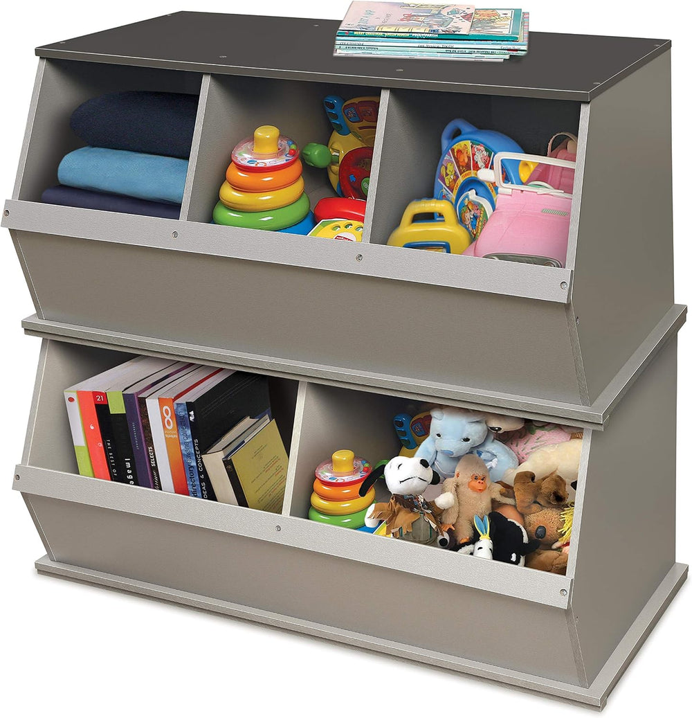 Badger Basket Three-Bin Stackable Storage Cubby – Woodgrain Gray, Expandable ...