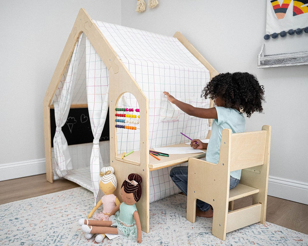 Avenlur Flair - 5 in 1 Indoor Playhouse with Desk Table, Chair, Chalkboard, F...