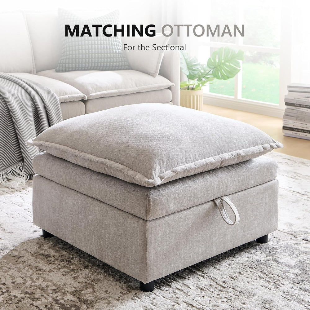 Chenille Upholstered Rectangle Ottoman for Modular Sectional Cloud Couch, Foo...