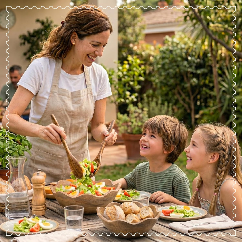 Premium Acacia Salad Bowl Set - Natural Finish, 10in and 12in, 2-Set