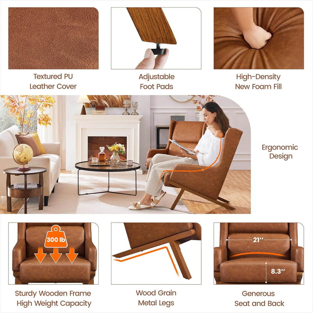Yaheetech Accent Chair, Mid-Century Armchair with High Backrest, Brown