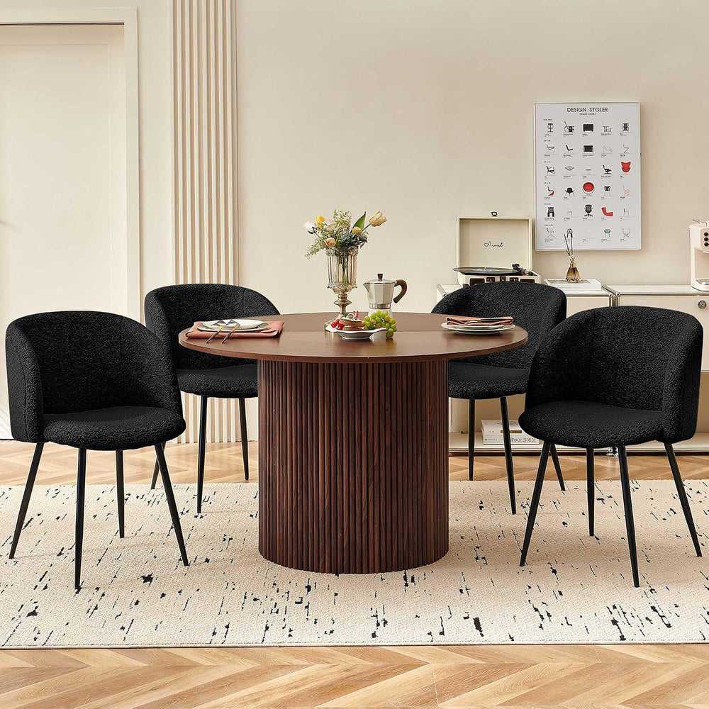 Homedot 5-Piece Round Dining Table Set for 4, 47-Inch Walnut Kitchen Table an...