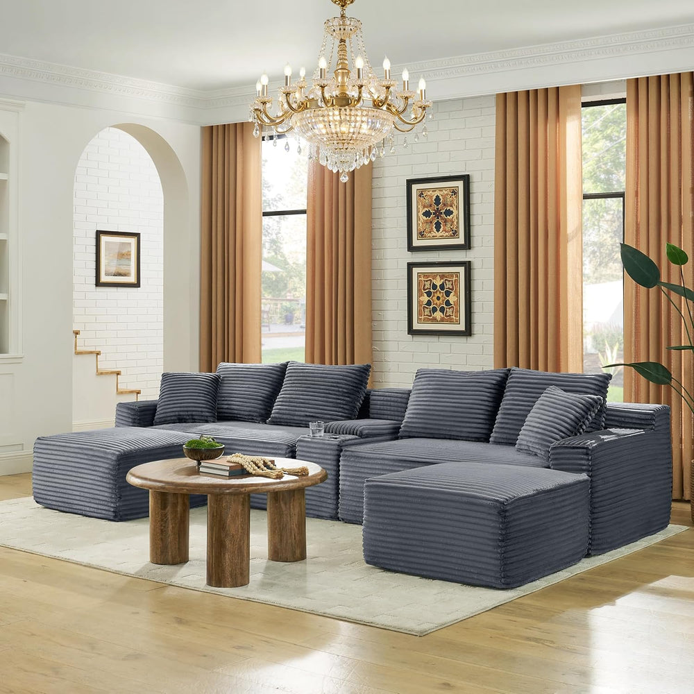 ERYE 127" U-Shaped Cloud Sectional Couch Oversized Modular Compressed Se...