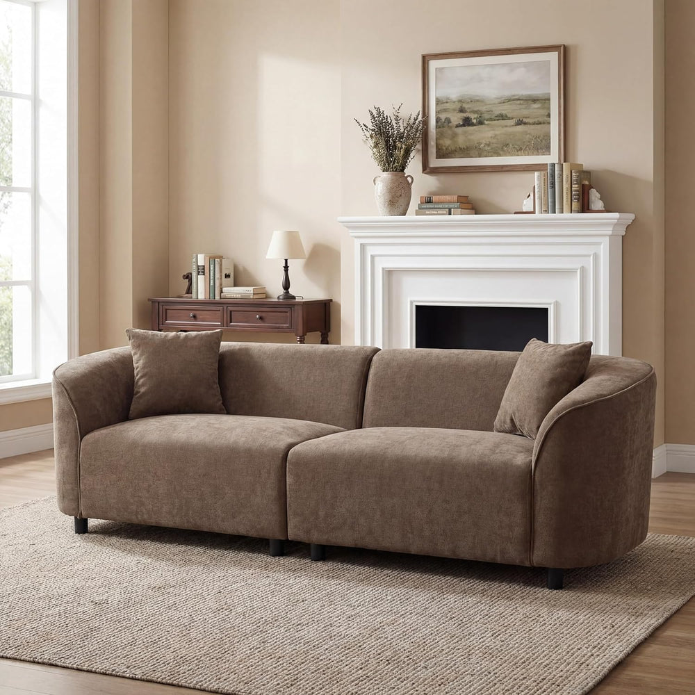 87" Curved Contemporary Sofa in Brown: Plush Seating, Streamlined Design...