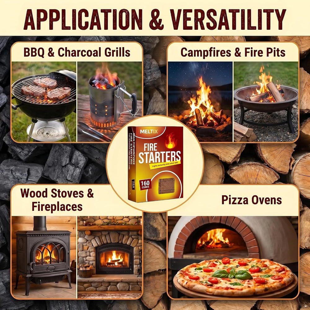 XLarge Fire Starter Cubes 160pc Long-Lasting for Kindling Charcoal Fireplace ...