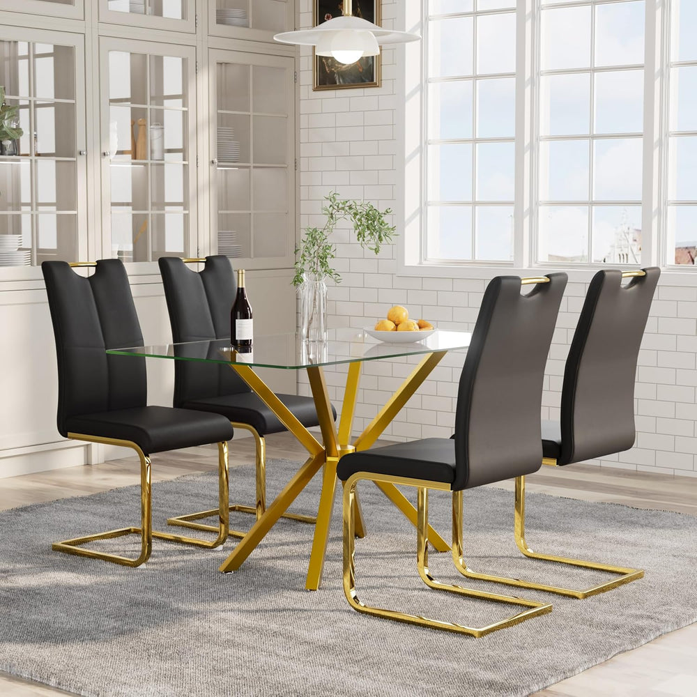 5-Piece 47" Dining Table with 4 PU Leather Chairs, Modern Dining Table S...