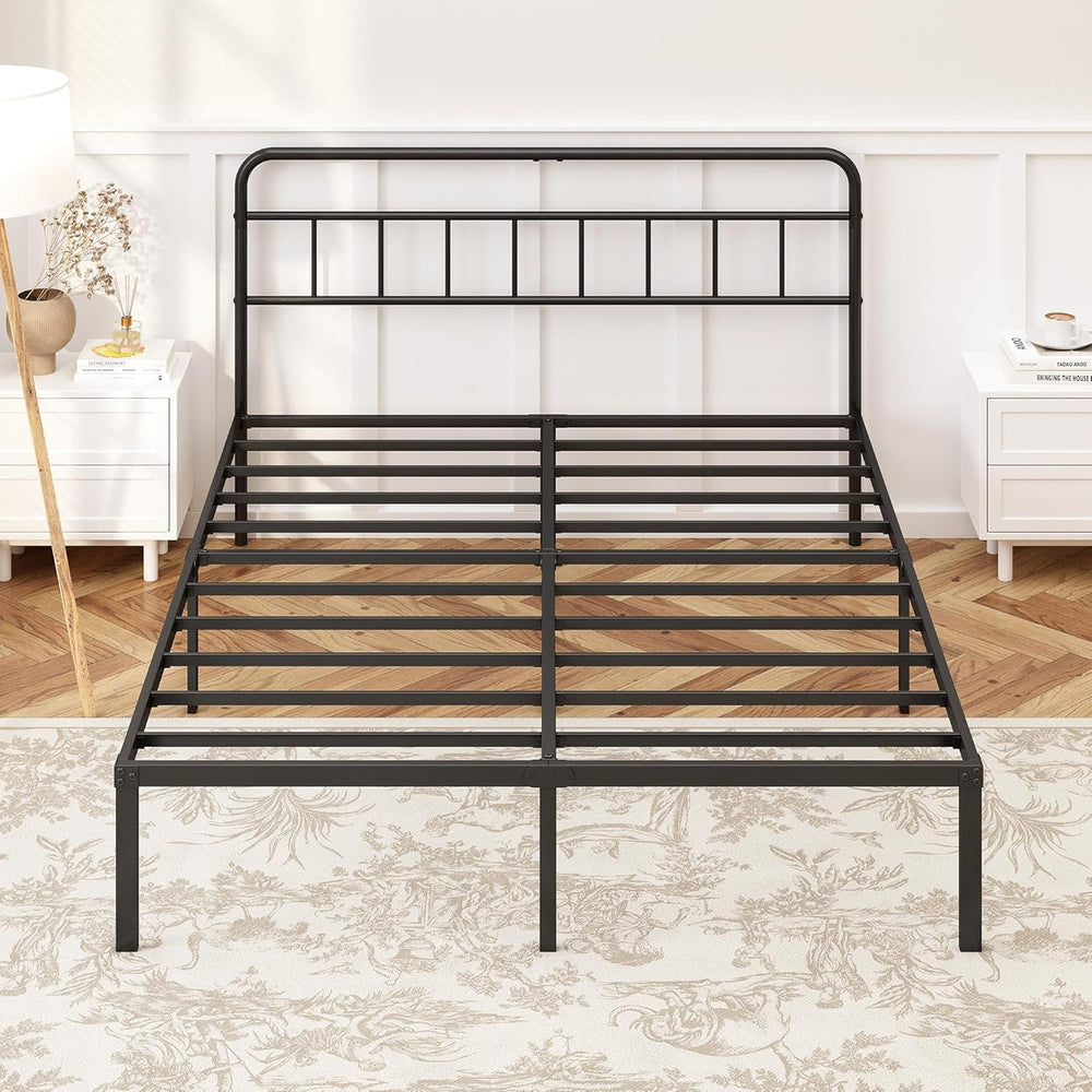 Kujielan 12 inches Full Size Bed Frame with Minimalist Headboard, Black