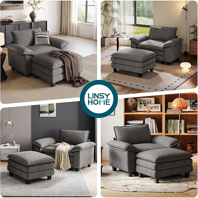 LINSY HOME Cloud Sofa Accent Chair with Ottoman Chaise Lounge Chair Indoor, C...