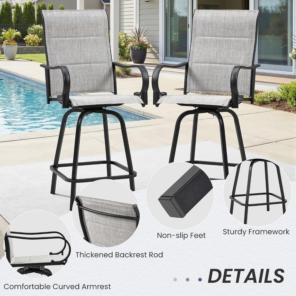 3 Piece Outdoor Swivel Bar Stools Set,Outdoor High Top Table and 2 High Swive...