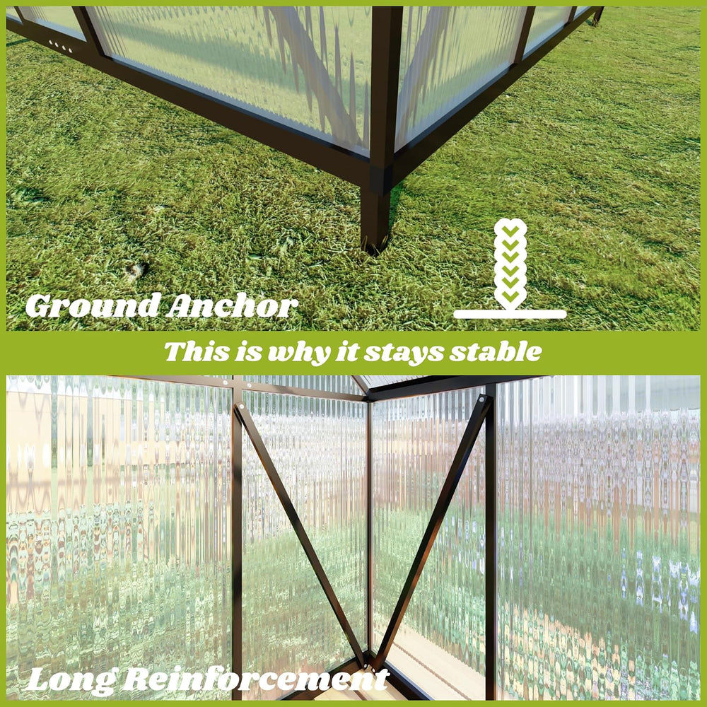 6x6FT Outdoor Polycarbonate Greenhouse with Roof Vent, Dark Gray
