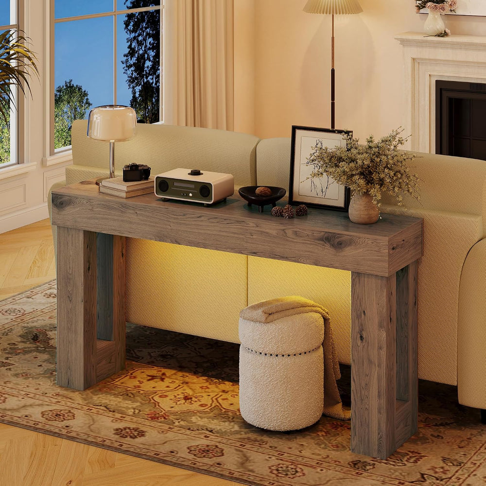 Apicizon 63" Long Console Table for Entryway with LED Light, Farmhouse W...