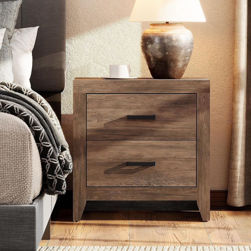 WAMPAT End Table with 2 Large Drawers, Wooden Side Table with Storage, Farmho...