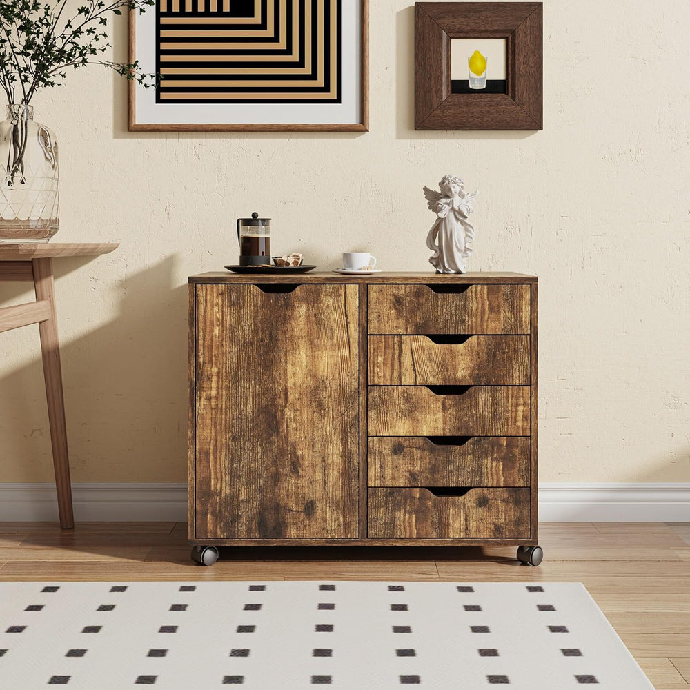 Relaxdays mobile storage cabinet, 5 drawers & 2 compartments, HWD: 65x78x...