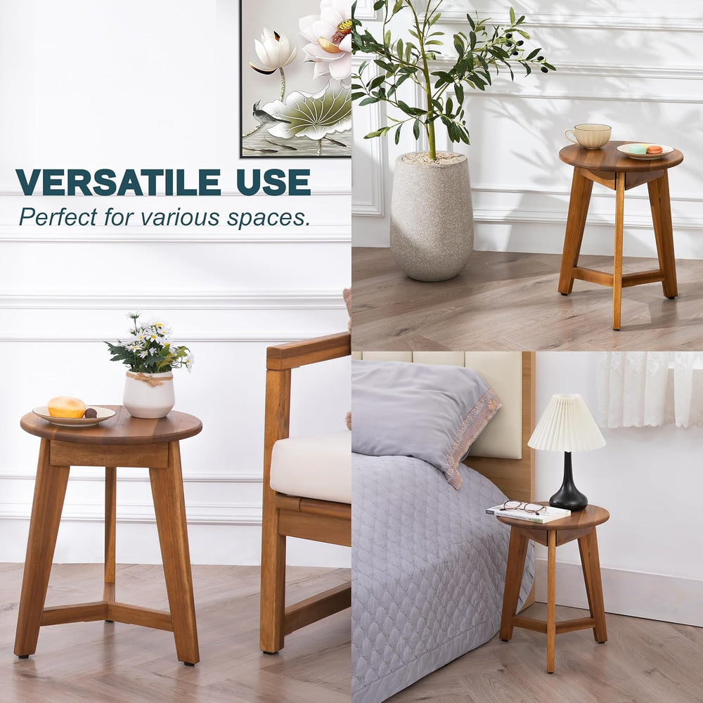 VICTORY RELAX Round Side Table – Solid Acacia Wood End Table for Living Room ...