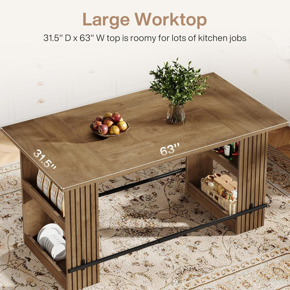 Tribesigns 63" Kitchen Island with Storage, Farmhouse Wood Stationary Is...