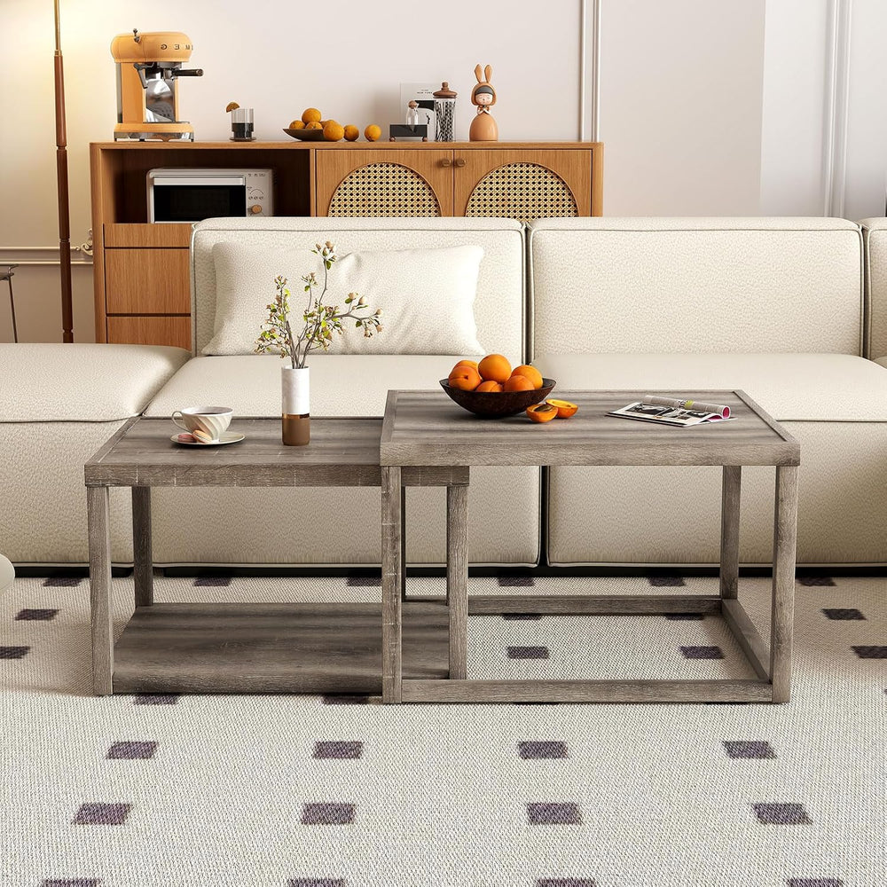 GOFLAME Nesting Coffee Tables Set of 2, Stackable Rectangular Center Table wi...