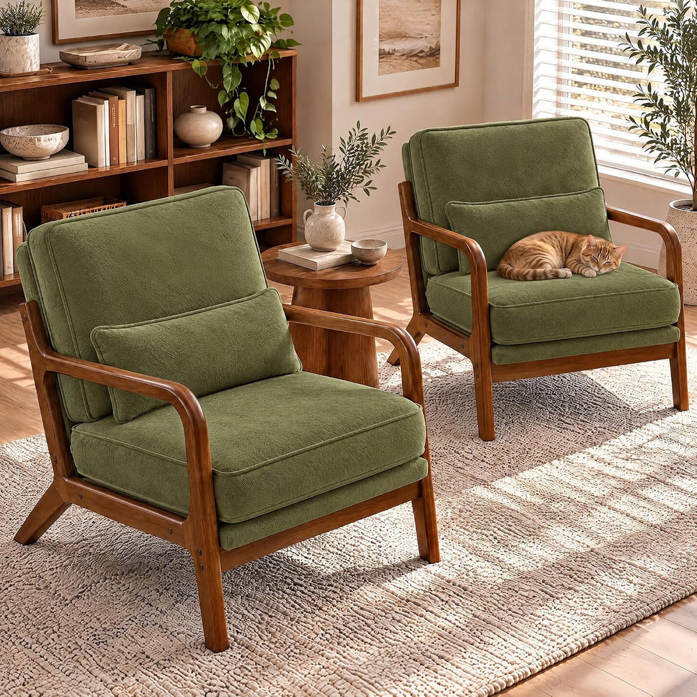 Mid Century Modern Accent Chairs Set of 2 with Lumbar Pillows