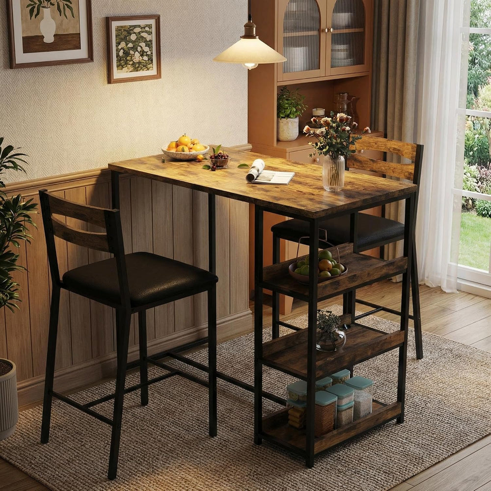 GarveeHome Dining Table Set for 2, Wood Table with Upholstered Chairs