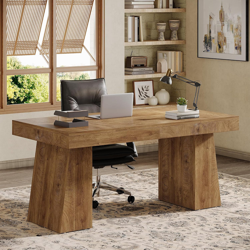 Tribesigns 55" Executive Desk, Wooden Office Desk with Double Pedestal, ...