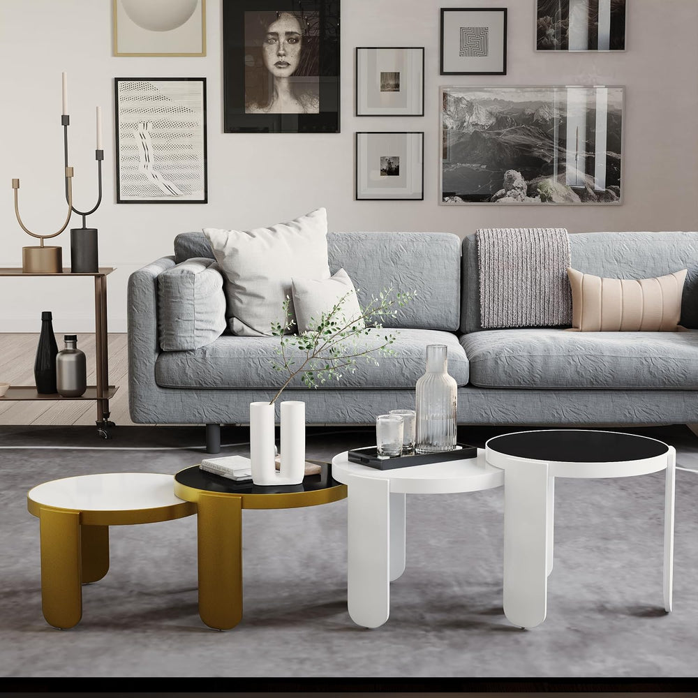 AUZ Round Nesting Coffee Table, 4 in 1 Adaptable Stackable Coffee End Table f...