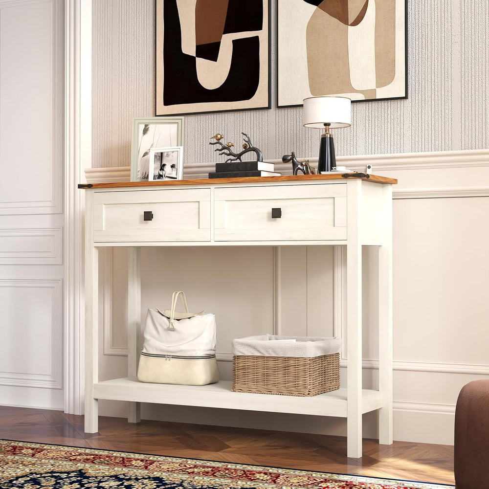 Knocbel Small Console Table with 2 Drawers with Metal Handles, Farmhouse Side...