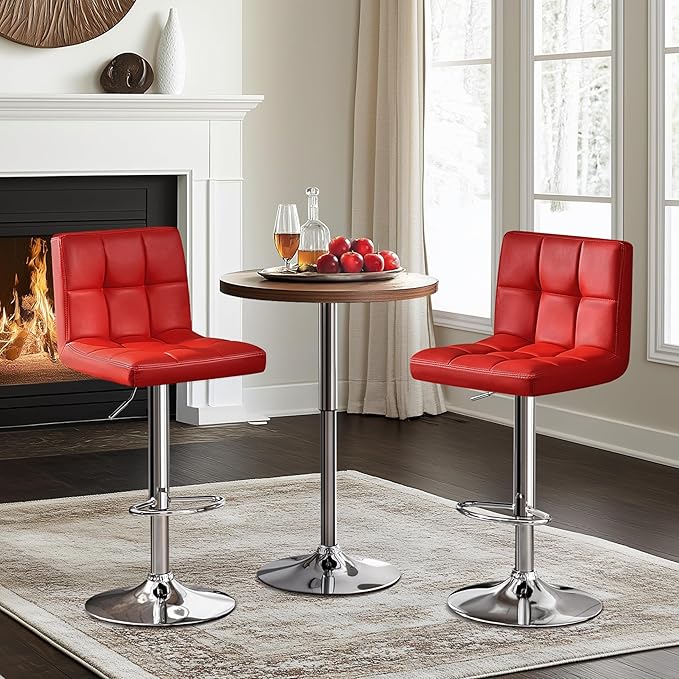Yaheetech Bar Stools Set of 2, Adjustable PU Leather Swivel Barstools, Modern...