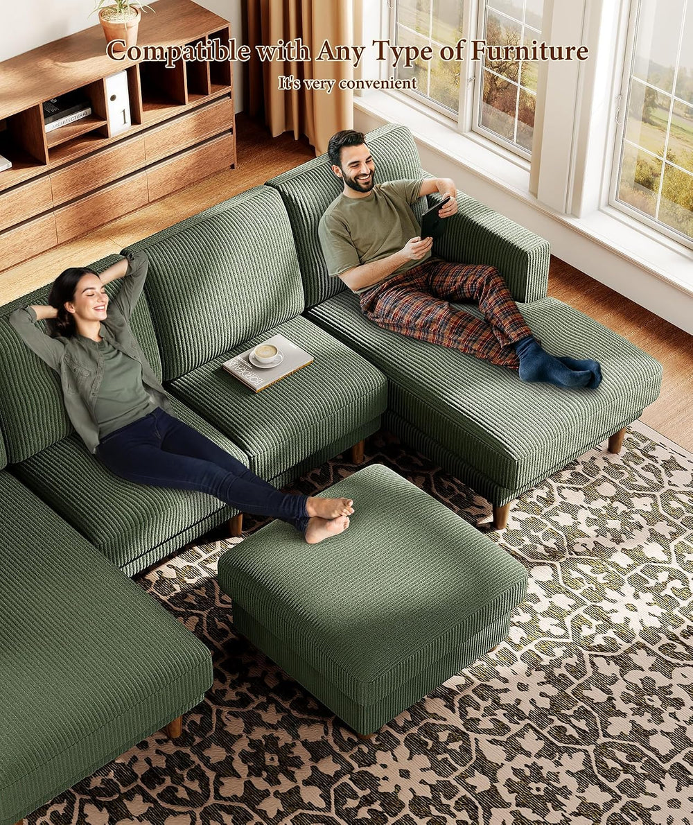 Kidirect Corduroy Ottoman with Storage, 25" Oversize Ottomans, Tool-Free...