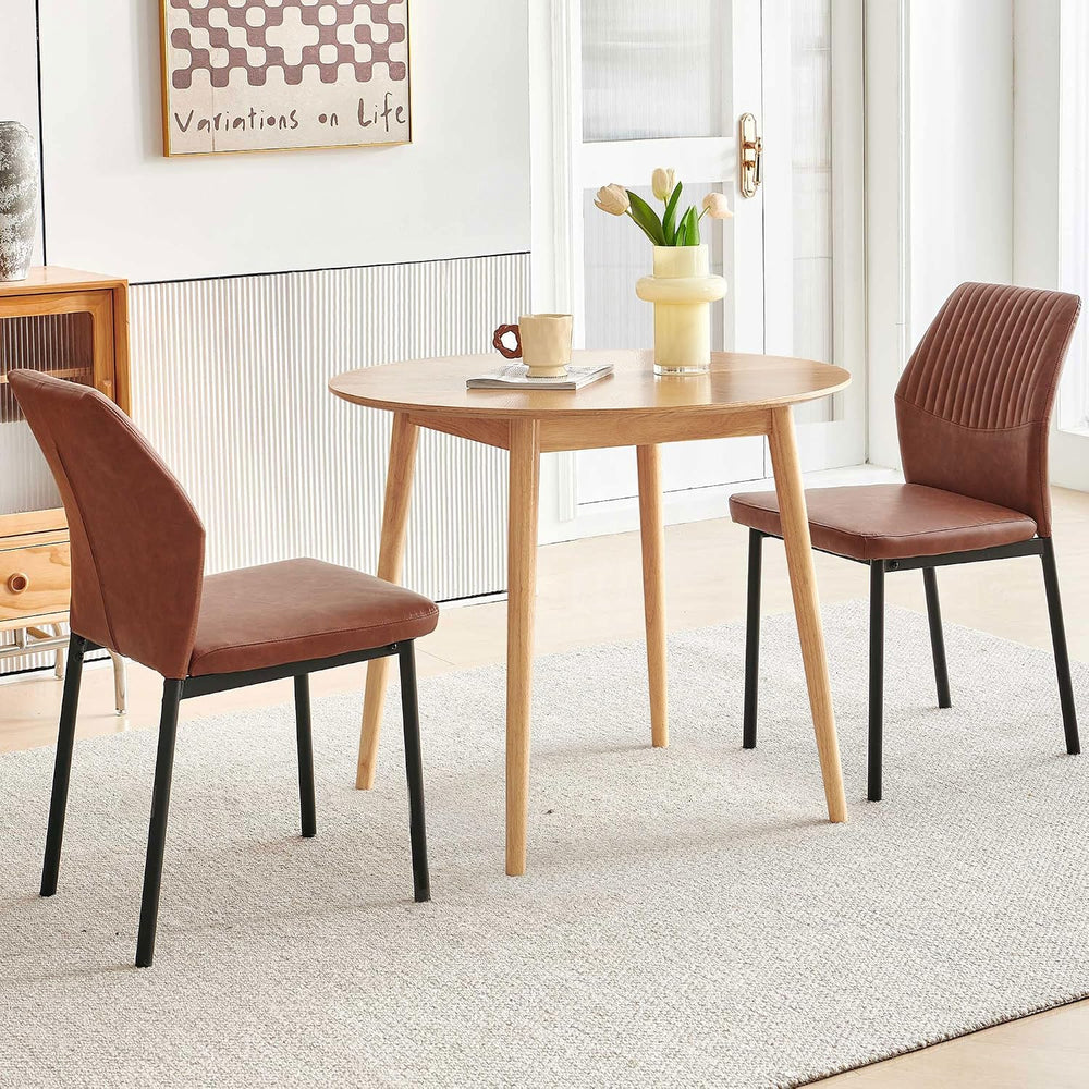 35" Round Dining Table Set for 2 with PU Leather Chairs, Space Saving Ki...