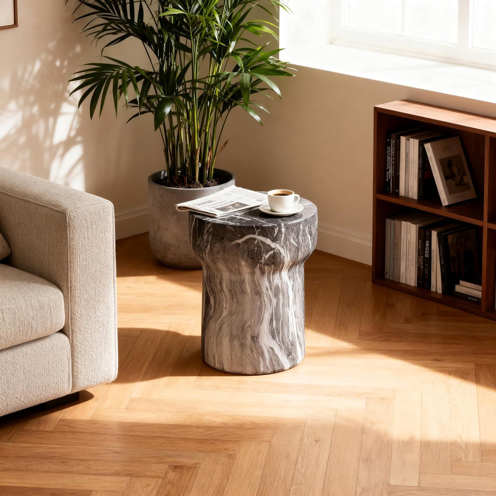 16" Weatherproof Side Table, End Table with Modern Geometry, Accent Tabl...