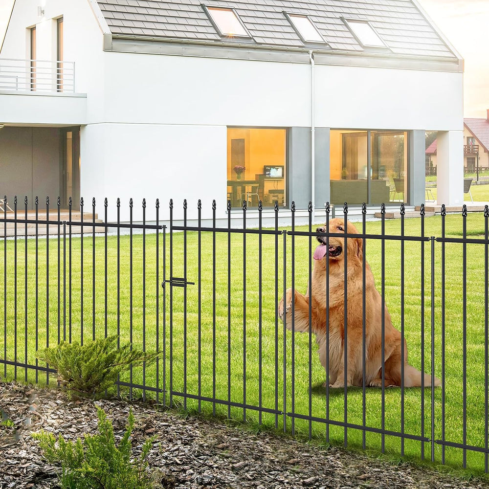 Decorative Metal Garden Fence with Gate 42" x 11.5', Dog Fence Outdoor