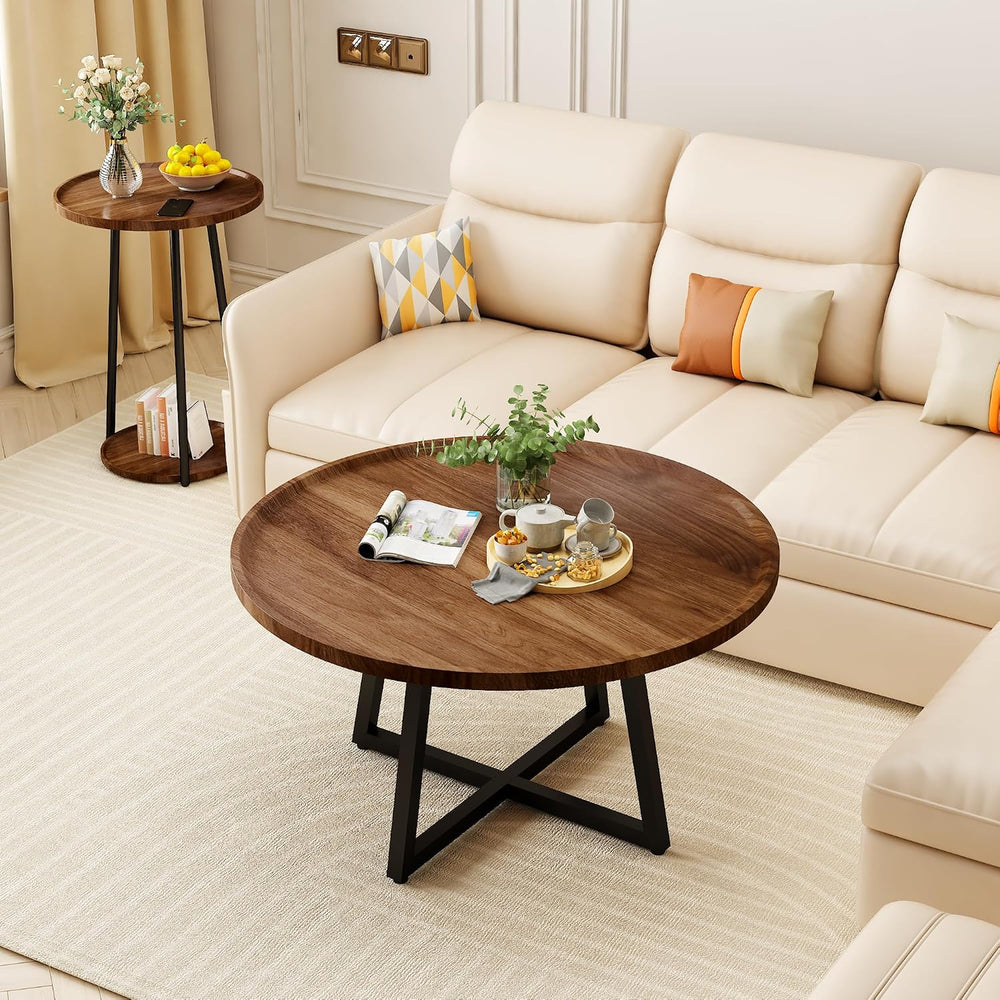 AWQM Coffee Table and End Table Sets, Round Coffee Table Set & 2 End Side...