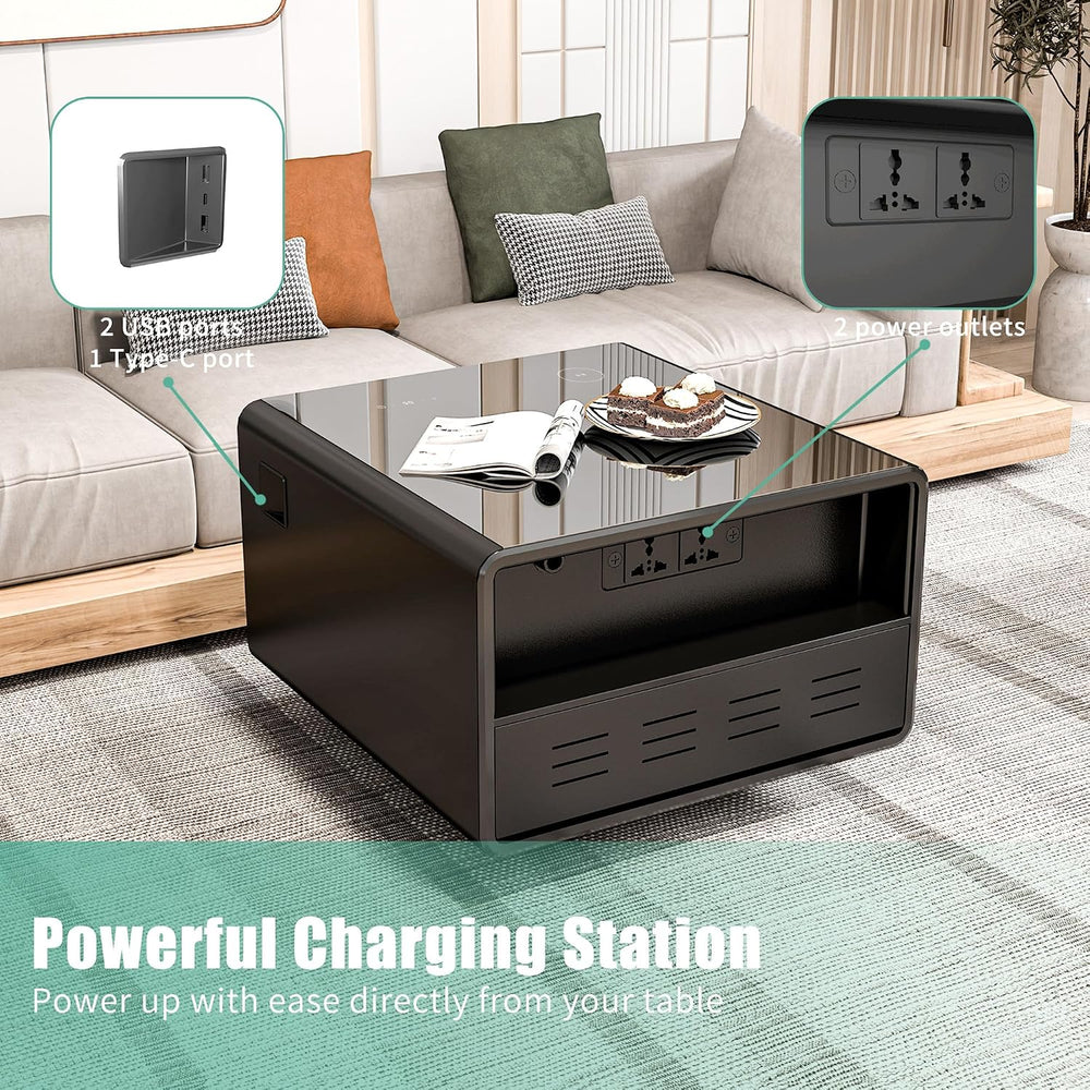 LUMISOL Smart Side Table with Built-in Fridge, Wireless Charging, Temperature...