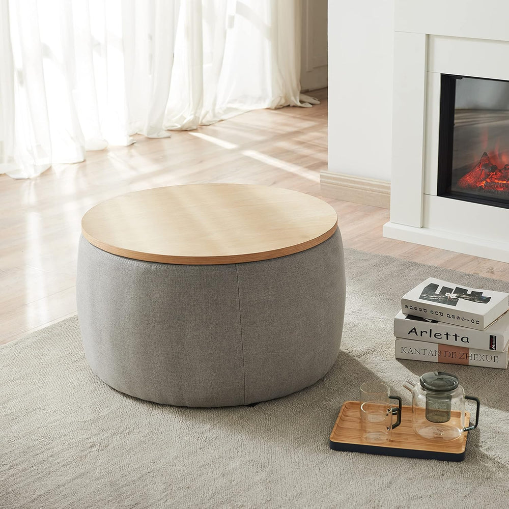 Round Ottoman, Ottoman with Storage, Coffee Table 2 in 1 Function, End Table ...