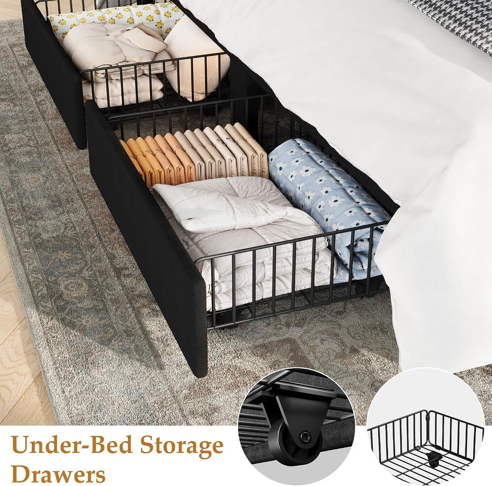 Takywep Upholstered Platform Bed with Wingback Headboard and 2 Drawer, King