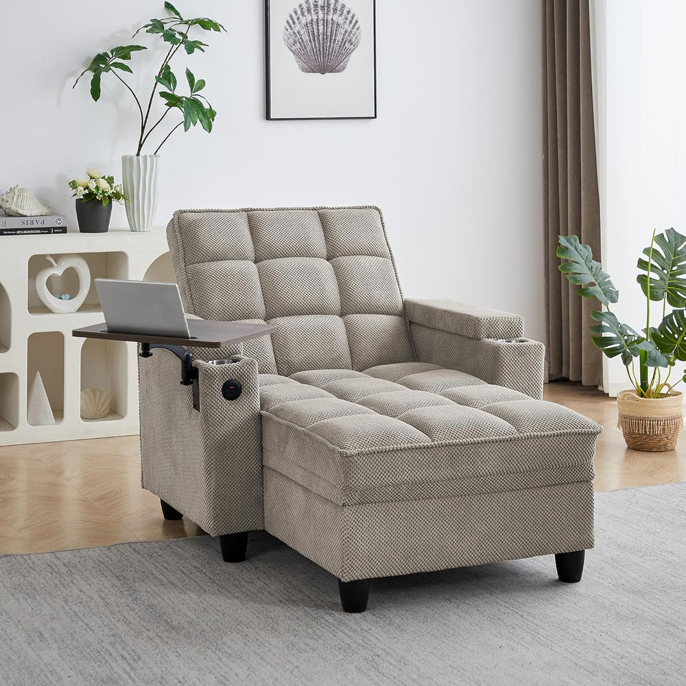 Eafurn Convertible Chaise Lounge Sleeper Chair with Storage and 6-Position Re...