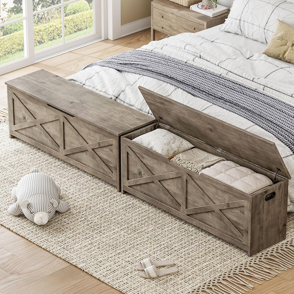 GarveeHome 47.2 in Storage Chest, Wooden Storage Bench with Safety Hinges, Ea...