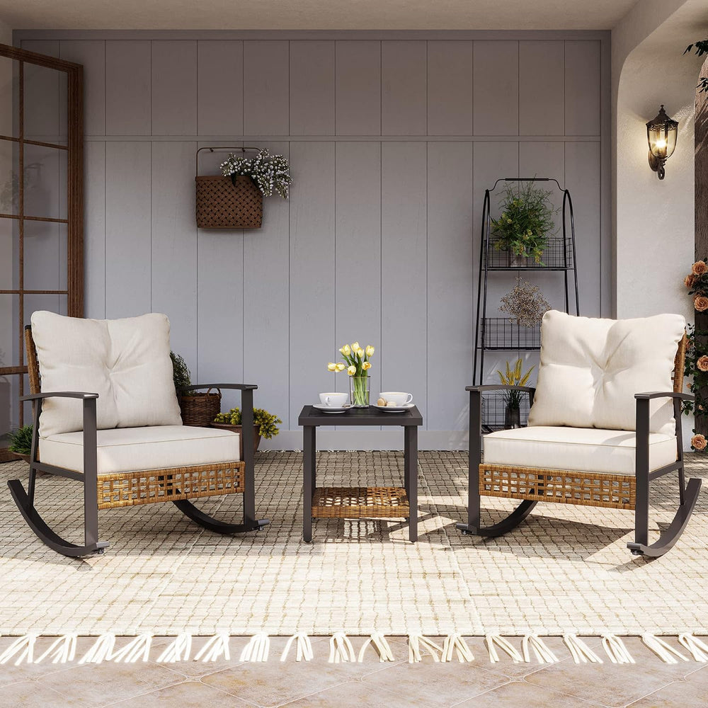 LAUSAINT HOME 3-Piece Rocking Bistro Set, Outdoor Patio Furniture with Thick ...