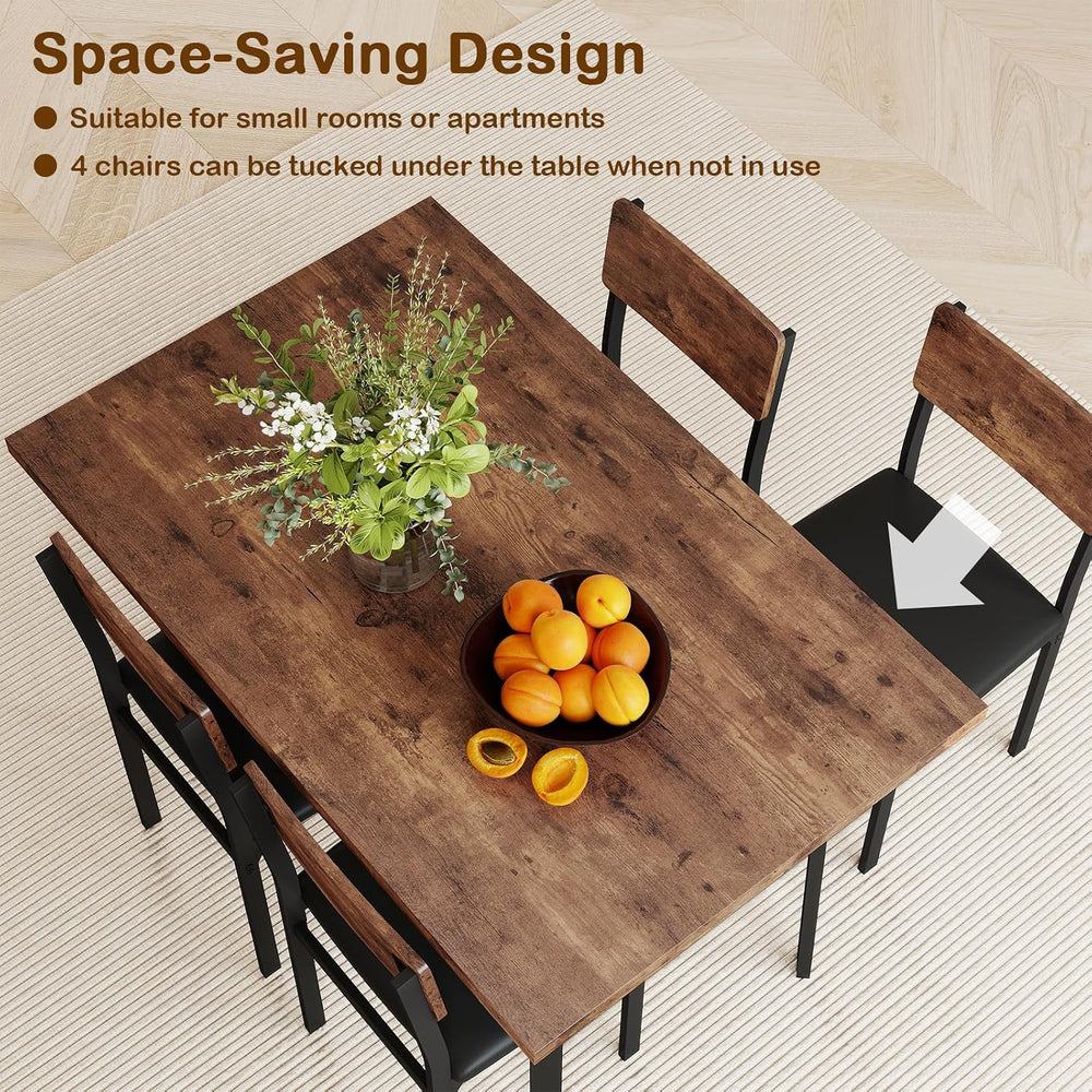 Giantex 5-Piece Dining Table Set for 4, Industrial Kitchen Table and 4 PU Lea...